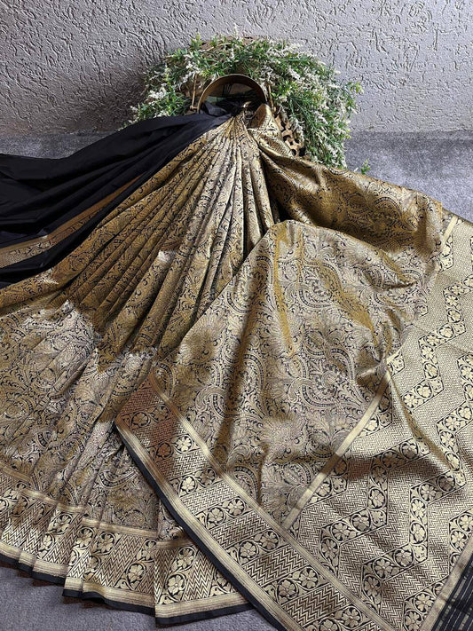 BLACK GOLD TISSUE SILK PURE HANDLOOM BANARASI SAREE