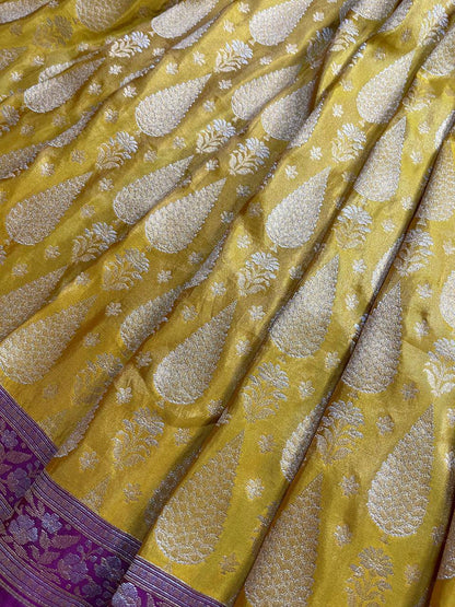 YELLOW TISSUE SILK PURE HANDLOOM BANARASI SAREE