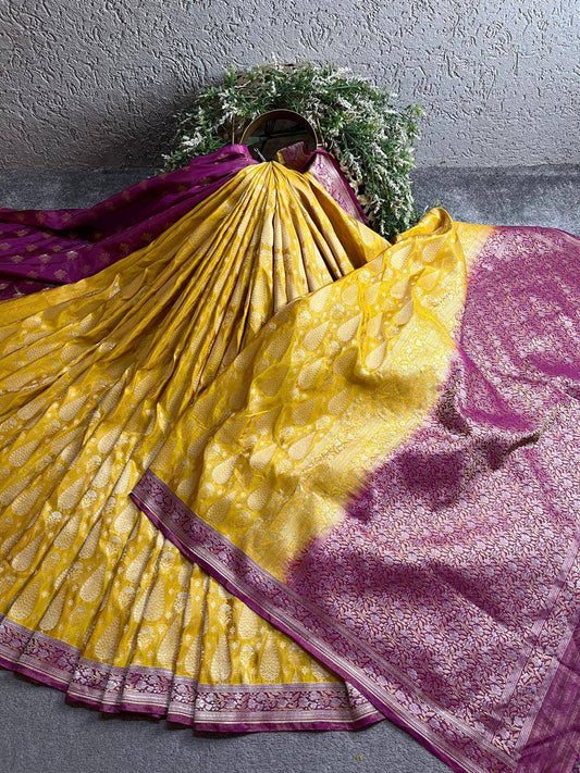 YELLOW TISSUE SILK PURE HANDLOOM BANARASI SAREE
