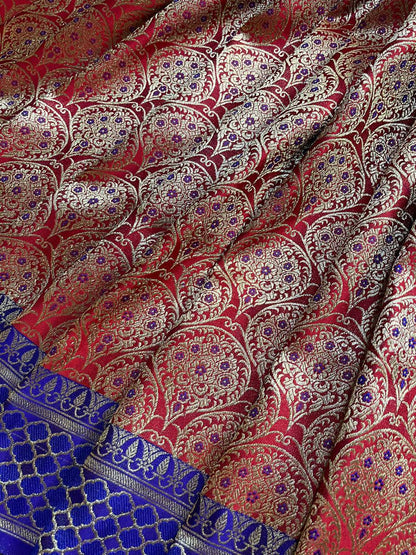 RED SILK TISSUE PURE HANDLOOM BANARASI SAREE