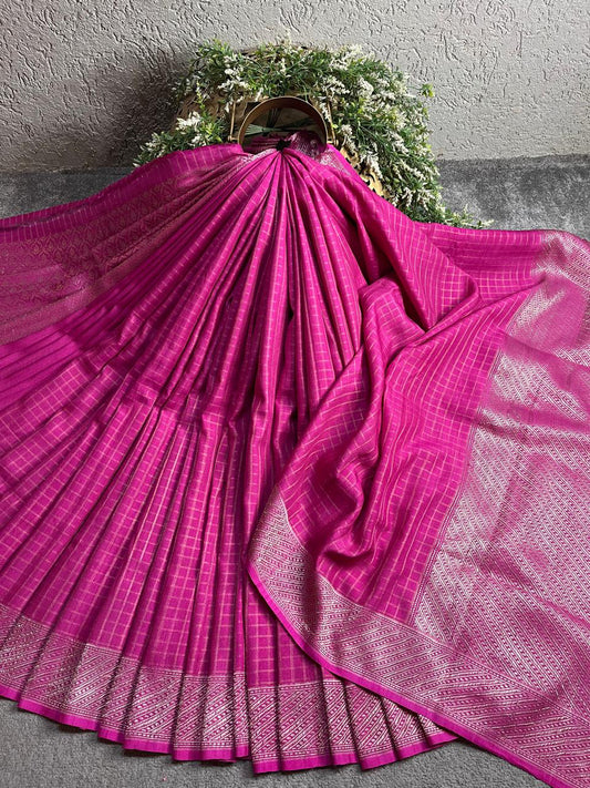 PINK TASSAR PURE HANDLOOM BANARASI SAREE