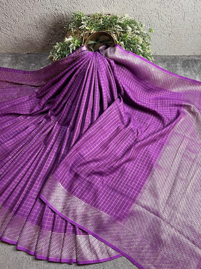 PURPLE TASSAR PURE HANDLOOM BANARASI SAREE