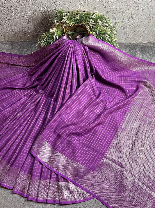 PURPLE TASSAR PURE HANDLOOM BANARASI SAREE