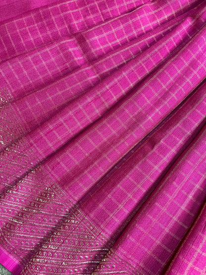 PINK TASSAR PURE HANDLOOM BANARASI SAREE