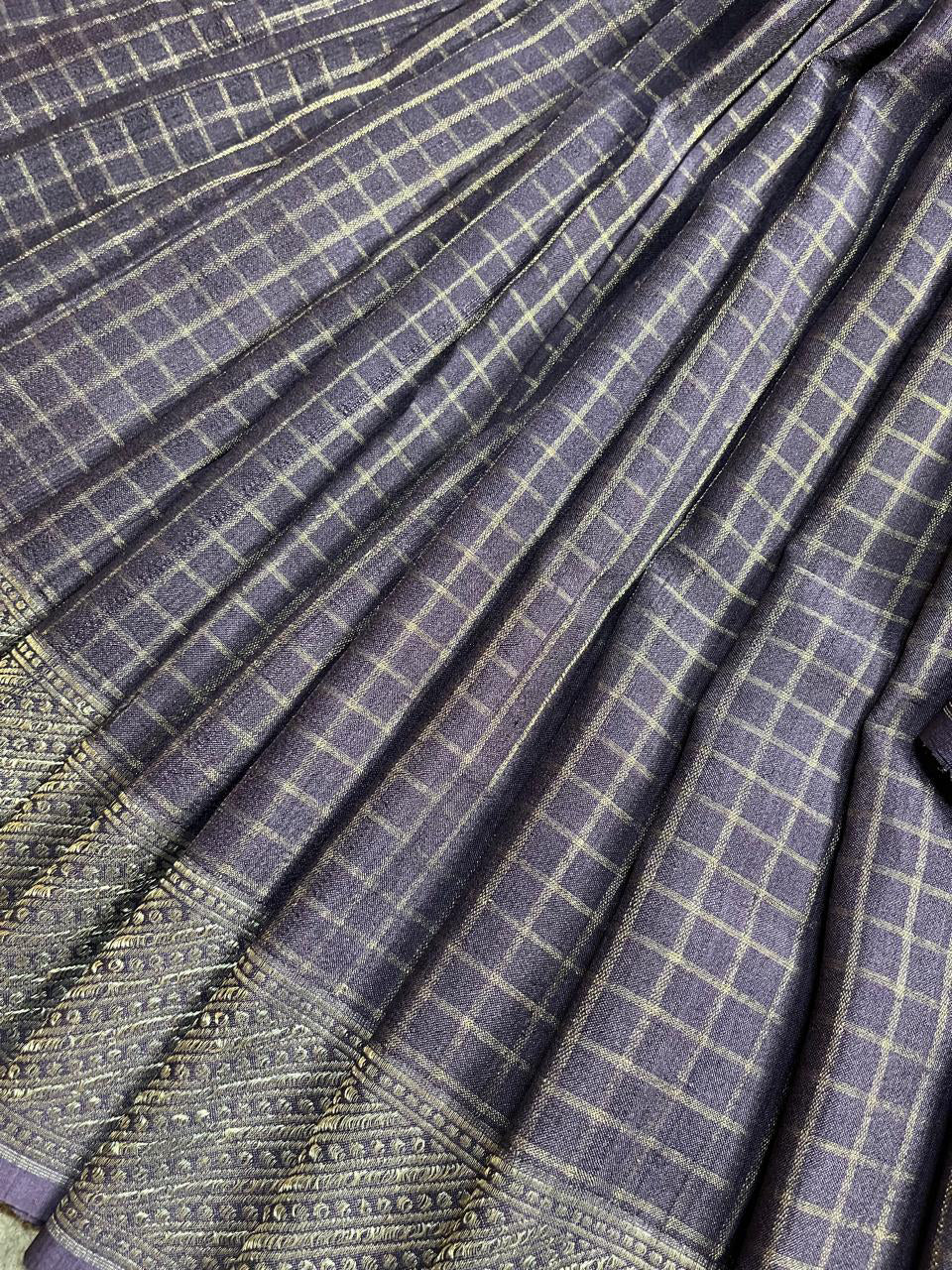 DARK PURPLE TASSAR PURE HANLOOM BANARASI SAREE