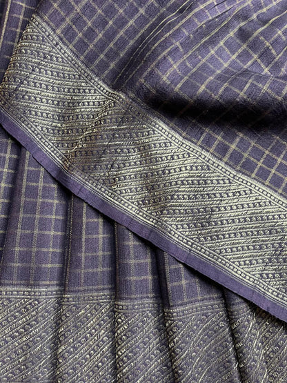 DARK PURPLE TASSAR PURE HANLOOM BANARASI SAREE