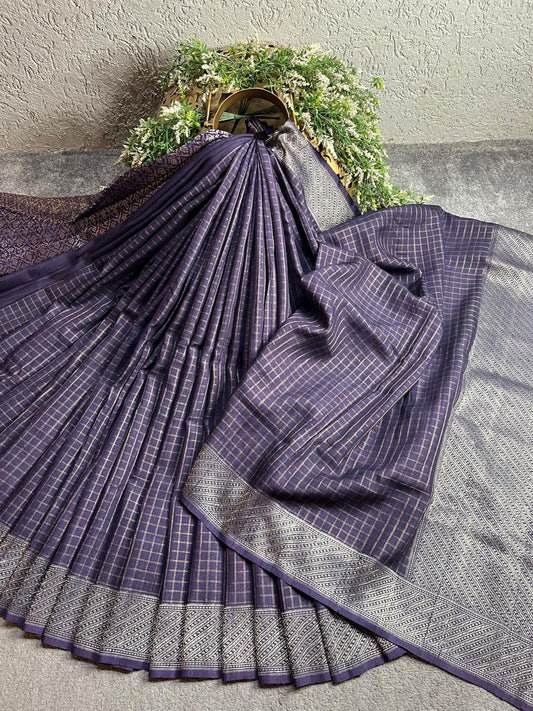 DARK PURPLE TASSAR PURE HANLOOM BANARASI SAREE