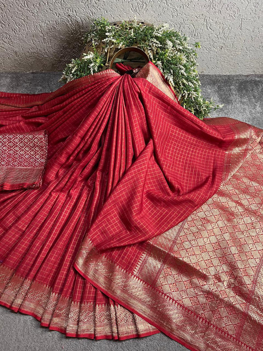 RED TASSAR PURE HANDLOOM BANARASI SAREE