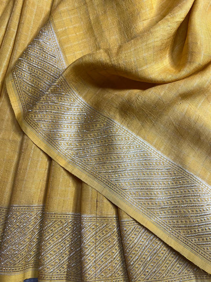 YELLOW TASSAR PURE HANDLOOM BANARASI SAREE