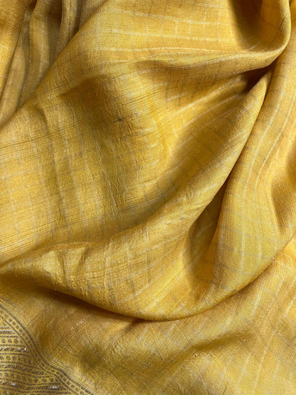 YELLOW TASSAR PURE HANDLOOM BANARASI SAREE