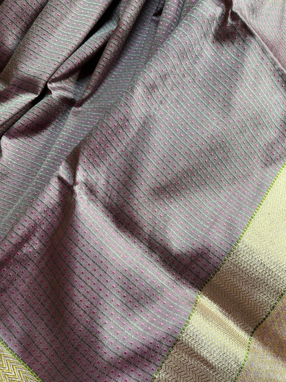 LILAC AND PINK SILK PURE HANDLOOM DO RUKHI BANARASI SAREE