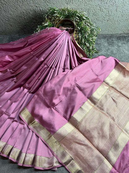 LILAC AND PINK SILK PURE HANDLOOM DO RUKHI BANARASI SAREE