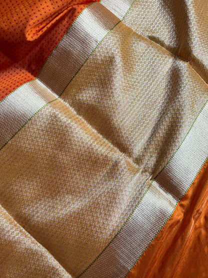 ORANGE AND RED SILK PURE HANDLOOM DO RUKHI BANARASI SAREE