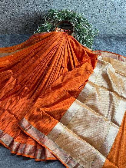 ORANGE AND RED SILK PURE HANDLOOM DO RUKHI BANARASI SAREE