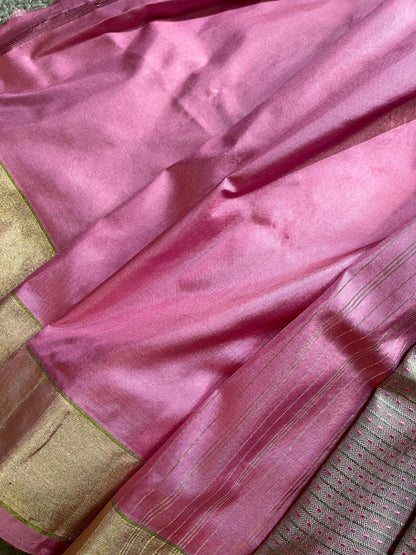 LILAC AND PINK SILK PURE HANDLOOM DO RUKHI BANARASI SAREE