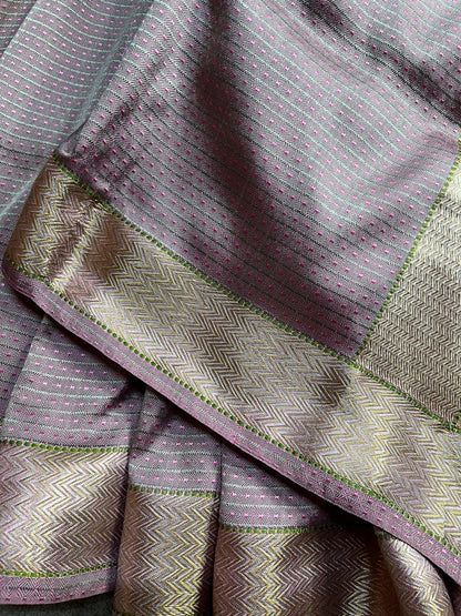 LILAC AND PINK SILK PURE HANDLOOM DO RUKHI BANARASI SAREE