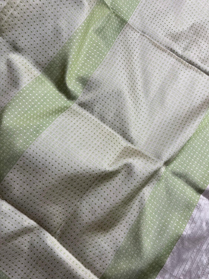 OLIVE GREEN AND WHITE SILK PURE HANDLOOM DO RUKHI BANARASI SAREE