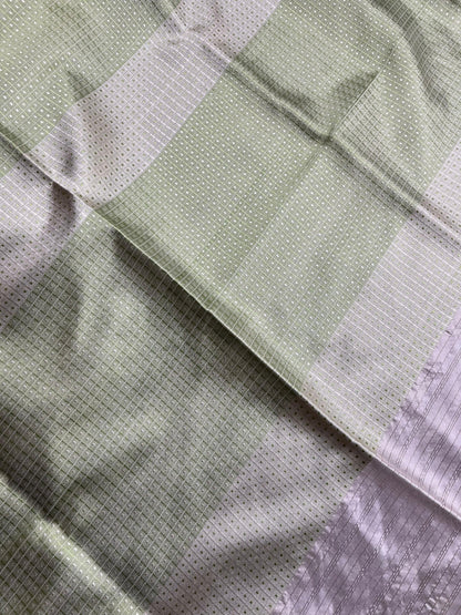 OLIVE GREEN AND WHITE SILK PURE HANDLOOM DO RUKHI BANARASI SAREE