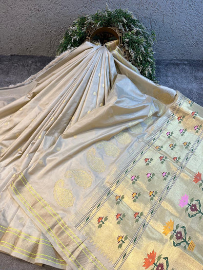 BEIGE SILK PURE HANDLOOM PAITHANI SAREE