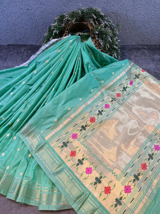 SEA GREEN SILK PURE HANDLOOM PAITHANI SAREE