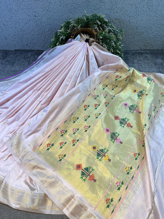 BLUSH PINK SILK PURE HANDLOOM PAITHANI SAREE