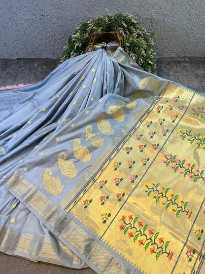 POWDER BLUE SILK PURE HANDLOOM PAITHANI SAREE