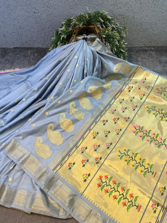 POWDER BLUE SILK PURE HANDLOOM PAITHANI SAREE