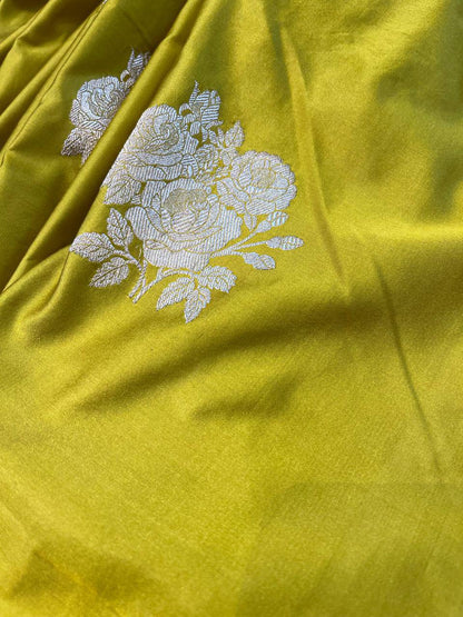 LIME GREEN MUSHROO SILK PURE HANDLOOM BANARASI SAREE