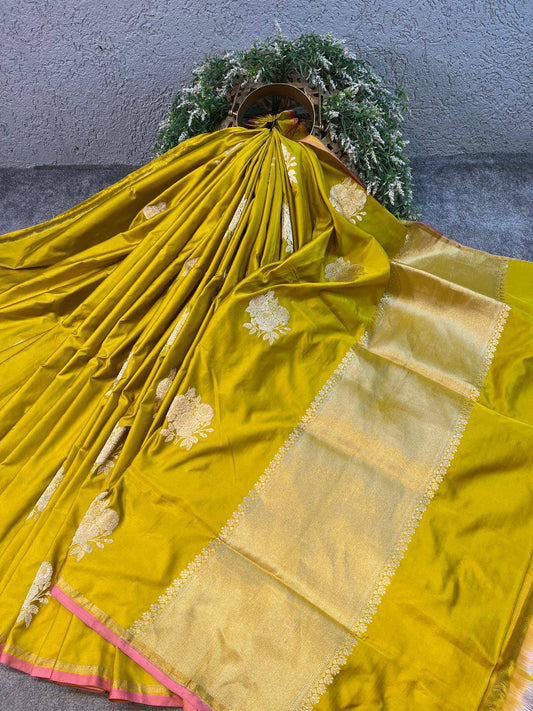 LIME GREEN MUSHROO SILK PURE HANDLOOM BANARASI SAREE