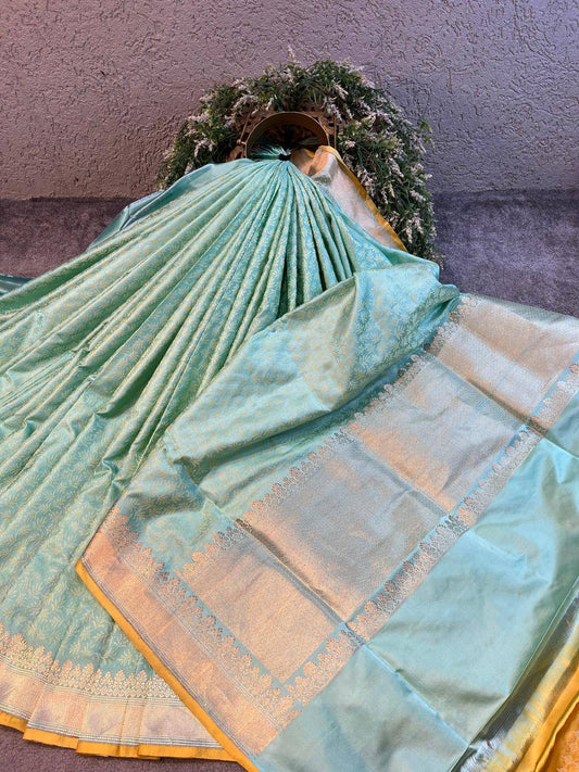 SEA GREEN MUSHROO SILK PURE HANDLOOM BANARASI SAREE