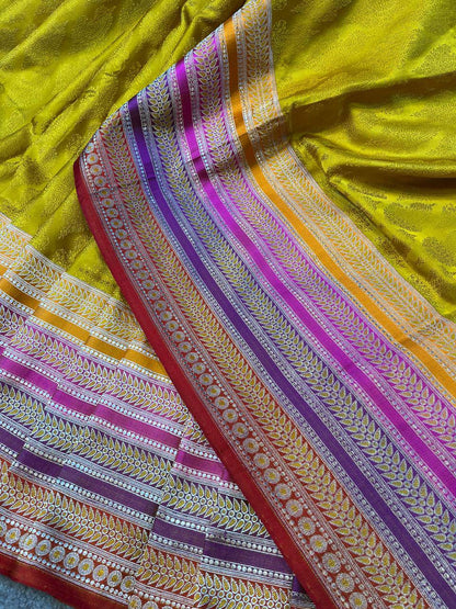 YELLOW MUSHROO SILK PURE HANDLOOM BANARASI SAREE