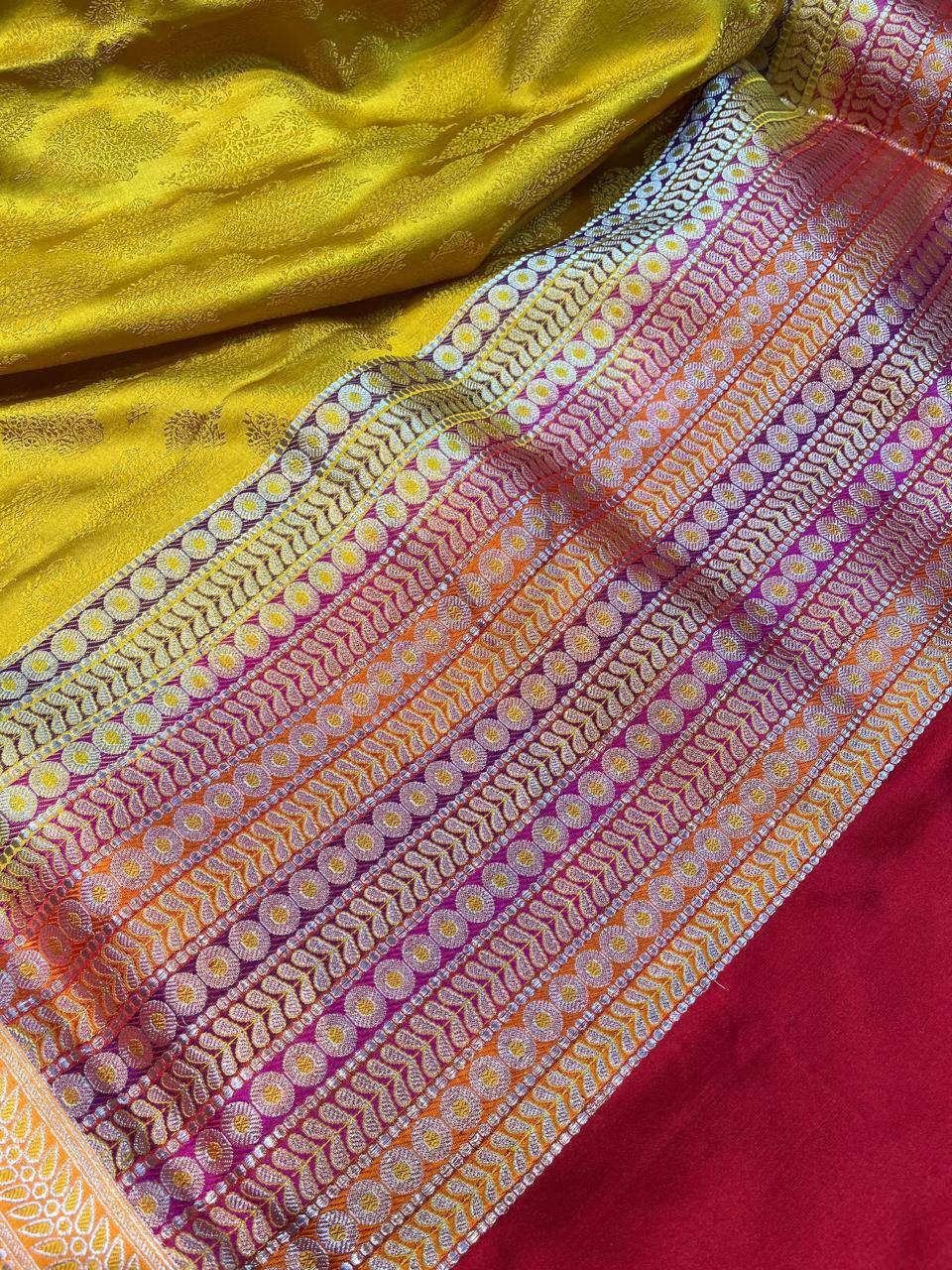 YELLOW MUSHROO SILK PURE HANDLOOM BANARASI SAREE