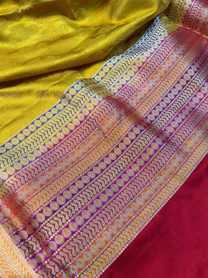 YELLOW MUSHROO SILK PURE HANDLOOM BANARASI SAREE