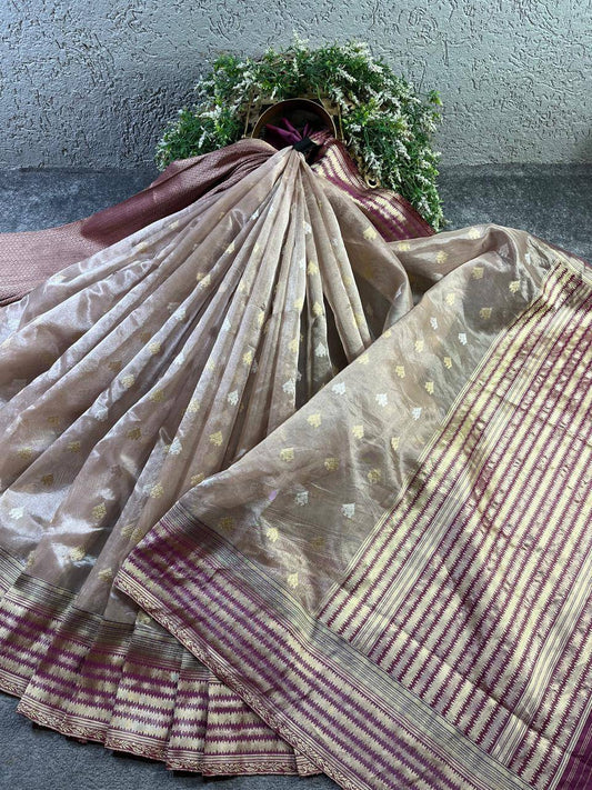 BIEGE KORA TISSUE PURE HANDLOOM BANARASI SAREE
