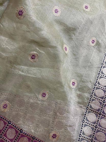 LIGHT PISTA GREEN KORA TISSUE PURE HANDLOOM BANARASI SAREE