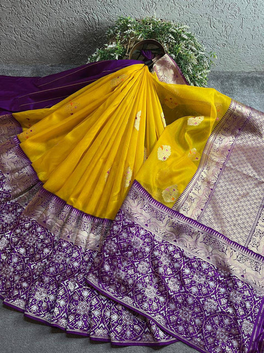YELLOW KORA PURE HANDLOOM BANARASI SAREE