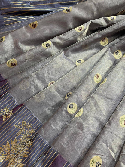 GREY KORA TISSUE PURE HANDLOOM BANARASI SAREE