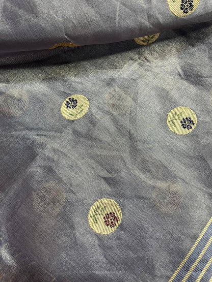 GREY KORA TISSUE PURE HANDLOOM BANARASI SAREE