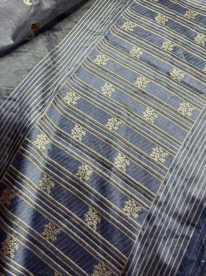 GREY KORA TISSUE PURE HANDLOOM BANARASI SAREE