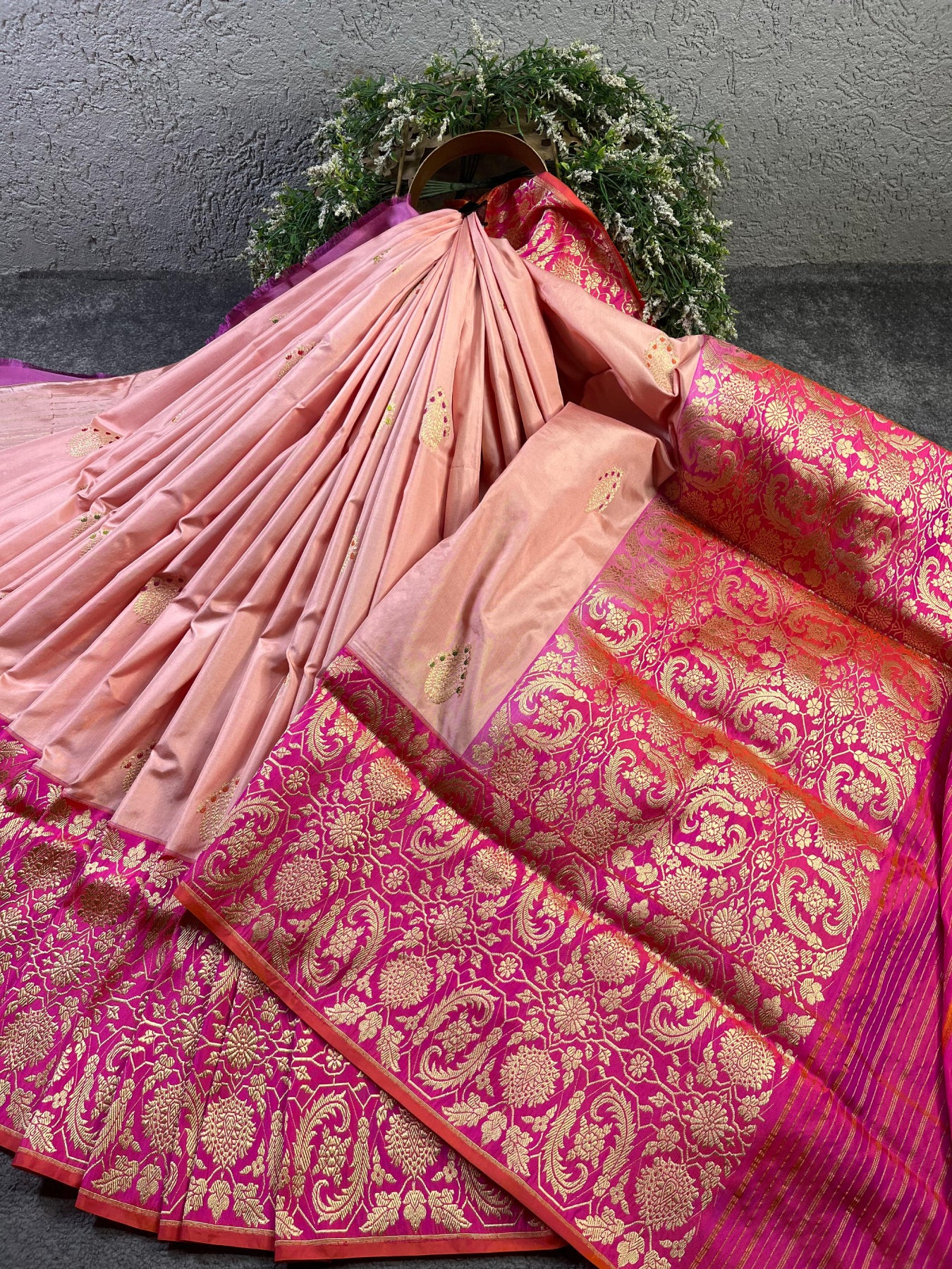 PEACH PINK SILK PURE HANDLOOM  BANARASI SAREE