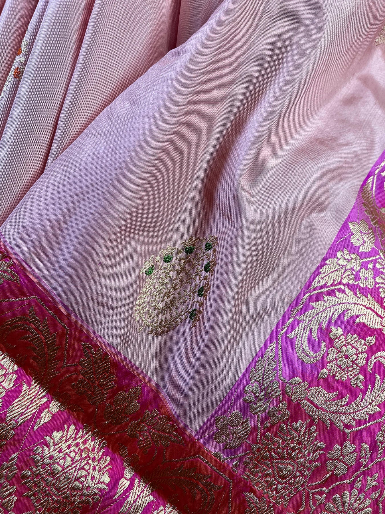 PEACH PINK SILK PURE HANDLOOM  BANARASI SAREE