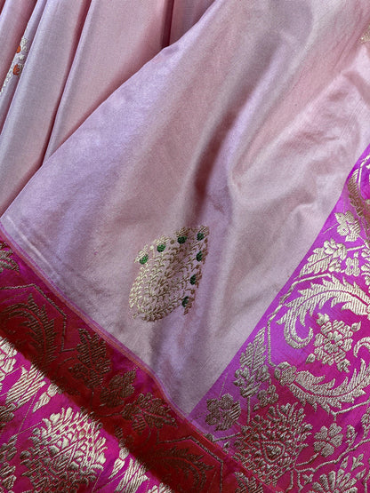 PEACH PINK SILK PURE HANDLOOM  BANARASI SAREE