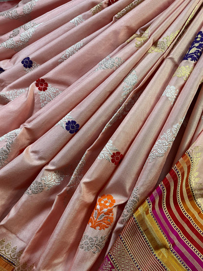 PEACH SILK PURE HANDLOOM BANARASI SAREE