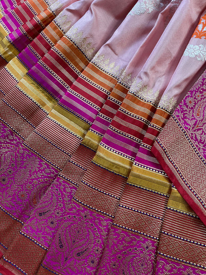 PEACH SILK PURE HANDLOOM BANARASI SAREE