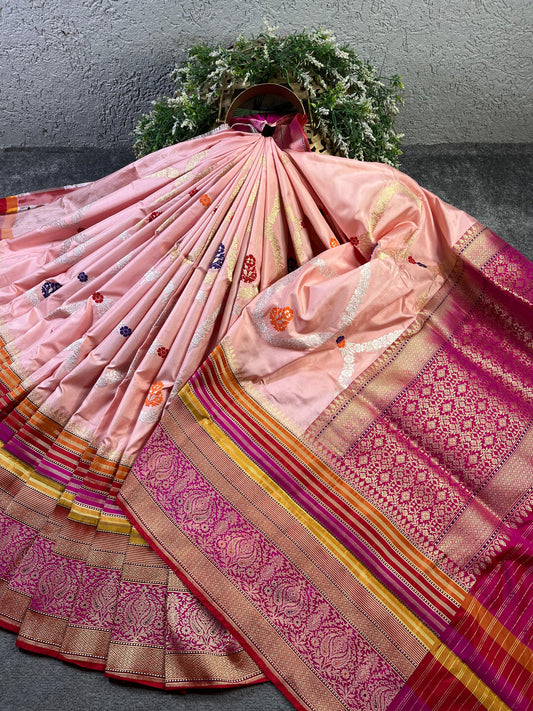 PEACH SILK PURE HANDLOOM BANARASI SAREE