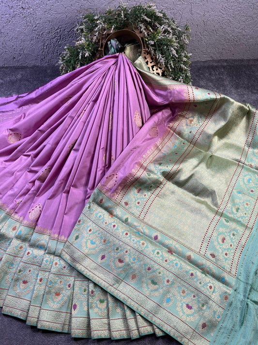 LILAC PINK SILK PURE HANDLOOM  BANARASI SAREE
