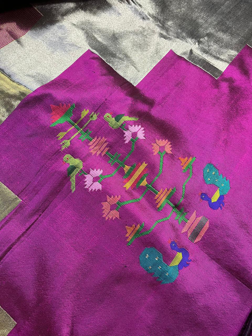 PLUM TISSUE SILK PURE HANDLOOM PAITHANI SAREE
