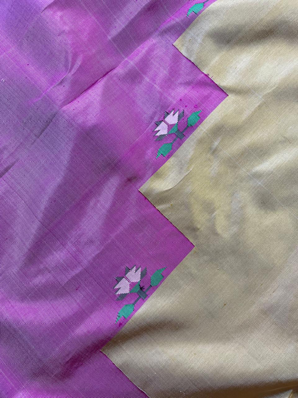 BEIGE SILK PURE HANDLOOM PAITHANI SAREE