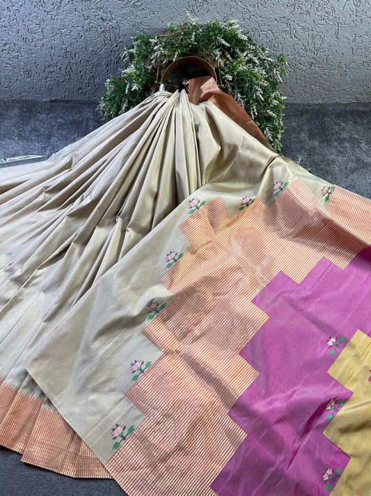BEIGE SILK PURE HANDLOOM PAITHANI SAREE