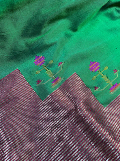 EMERALD GREEN  SILK PURE HANDLOOM PAITHANI SAREE